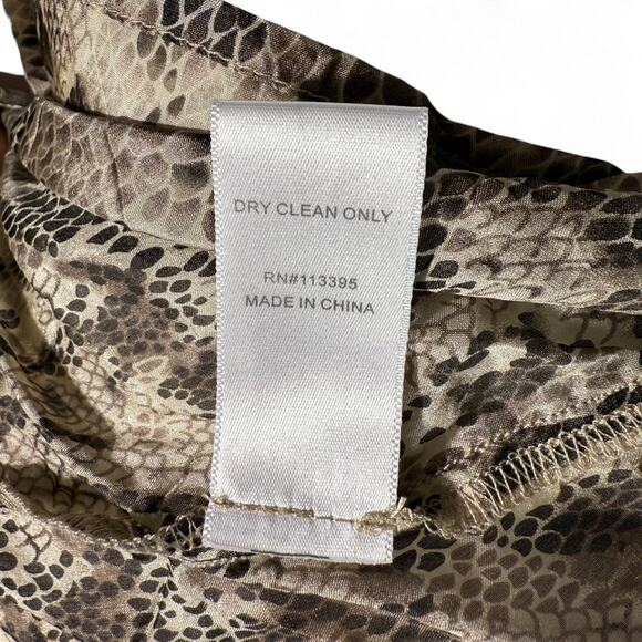 Anthropologie Aryn K 100% Silk Puff Sleeve Python Snakeskin Smocked Dress S ASO - Picture 7 of 14